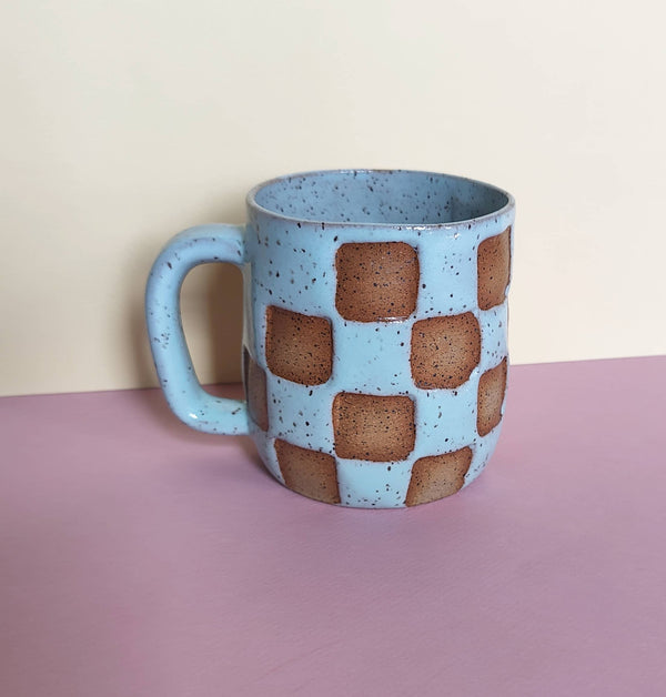 Checkerboard Mug - Light Blue: 12oz