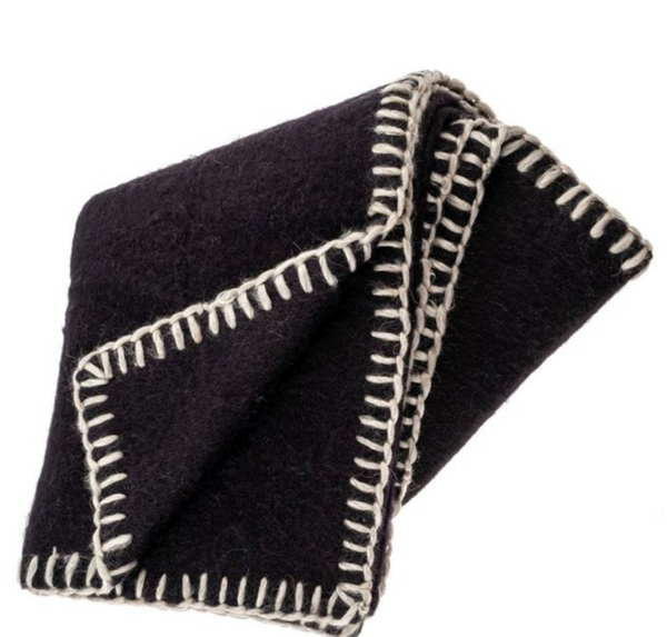 Stitch Mohair Throw Blanket, Black, 60x50