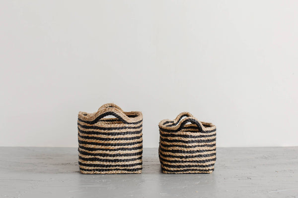 Rectangular Tray Basket, jute - striped: Set/2