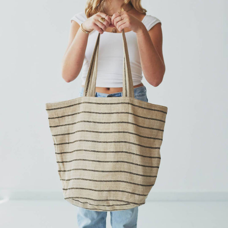 Shoulder Bag | Jute | Chloe Natural Black Stripe