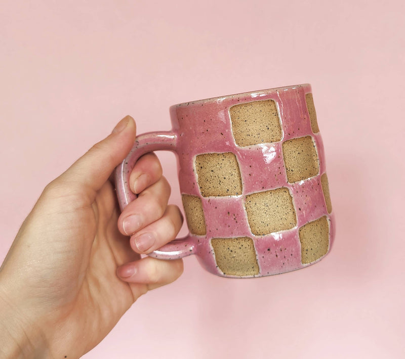 Checkerboard Mug - Glossy Pink: 12oz