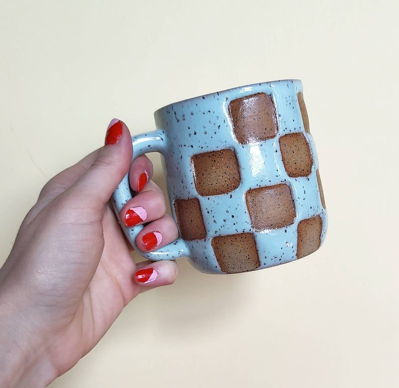 Checkerboard Mug - Light Blue: 12oz