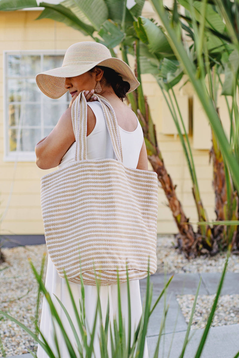 Shoulder Bag, jute / Paris natural stripe