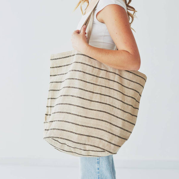 Shoulder Bag | Jute | Chloe Natural Black Stripe