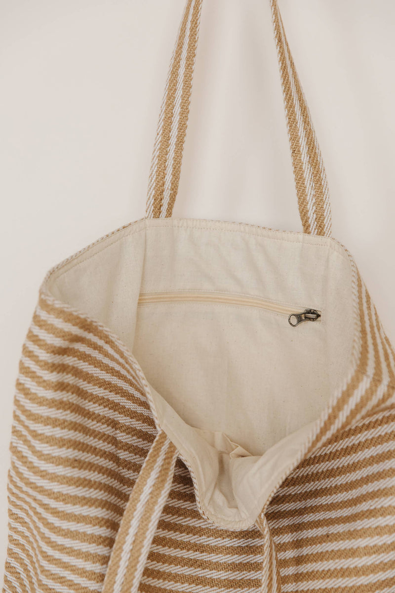 Shoulder Bag, jute / Paris natural stripe