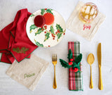 Festive Linen Coasters: Set/4 - Red