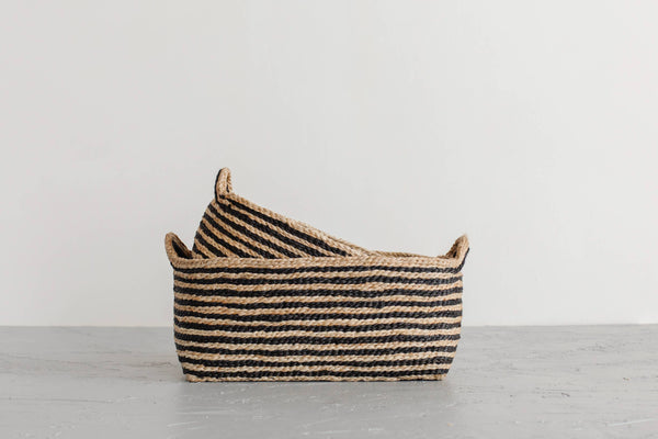 Rectangular Tray Basket, jute - striped: Set/2