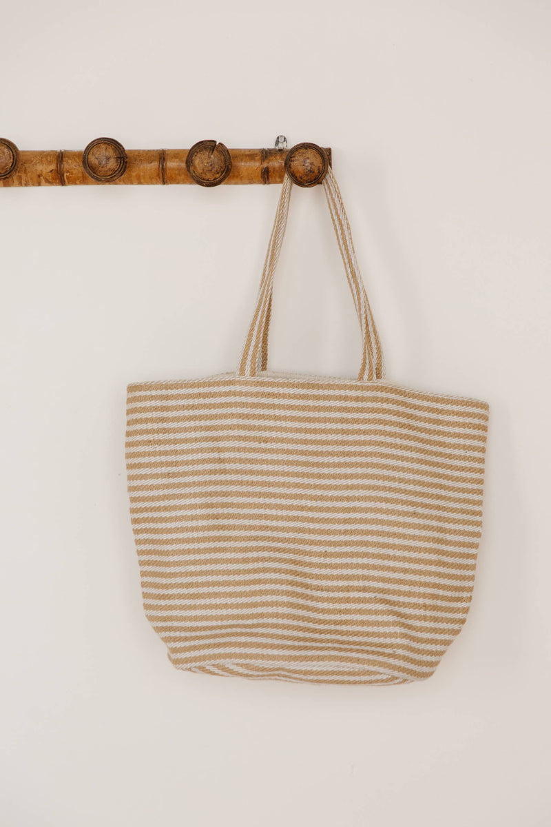 Shoulder Bag, jute / Paris natural stripe