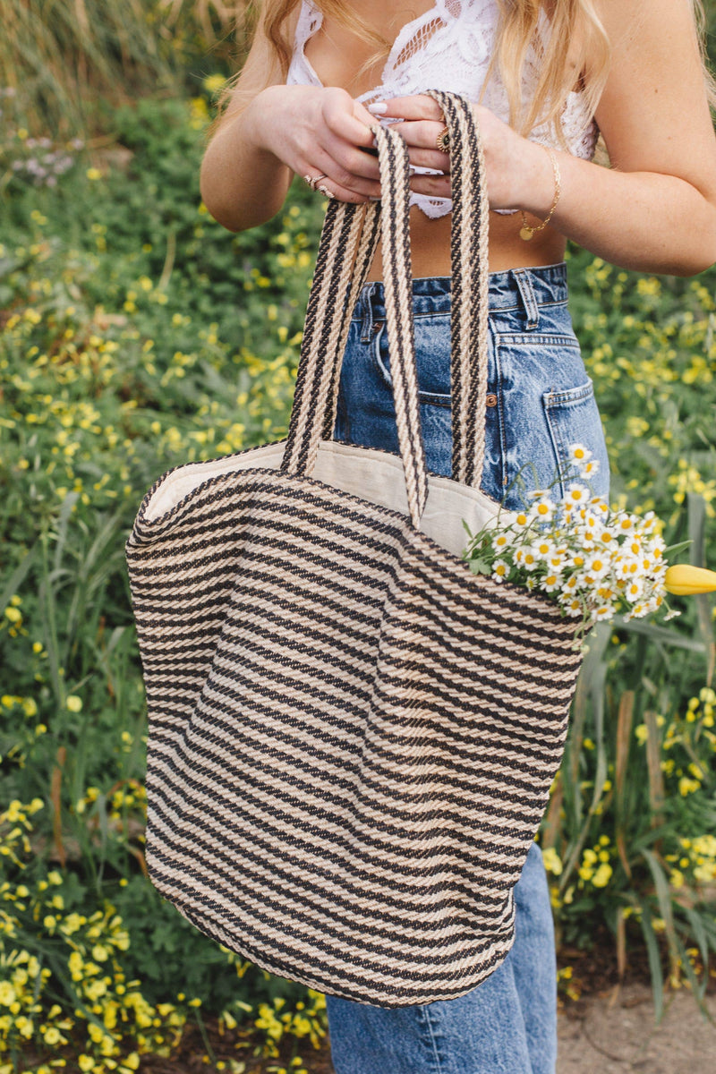 Shoulder Bag | Jute | Paris Black Stripe