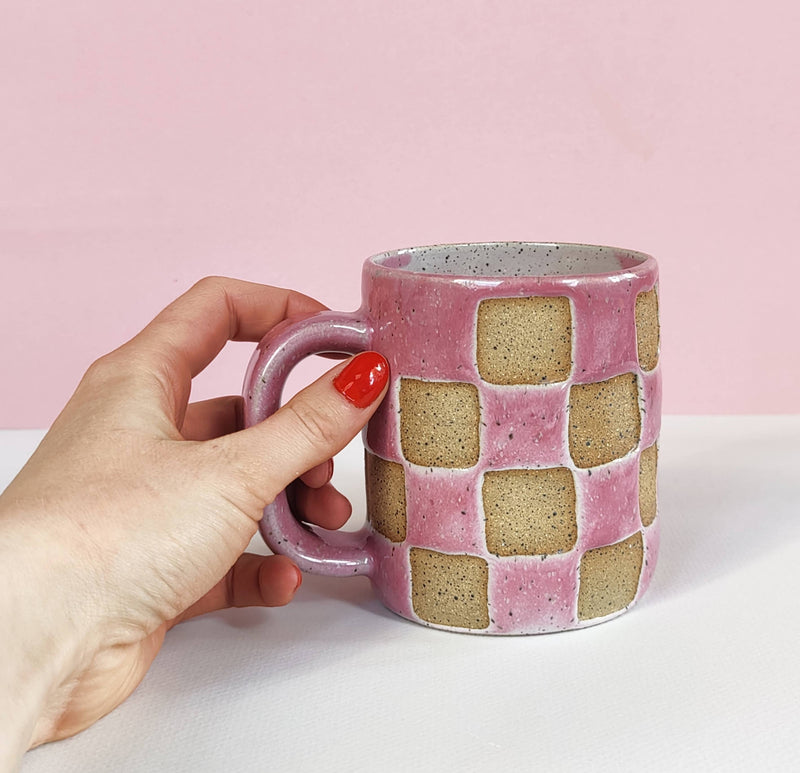 Checkerboard Mug - Glossy Pink: 12oz