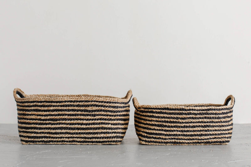 Rectangular Tray Basket, jute - striped: Set/2