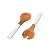 Two wooden spoons with white handles 