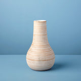 White Striped Kiln Mango Wood Bulb Vase