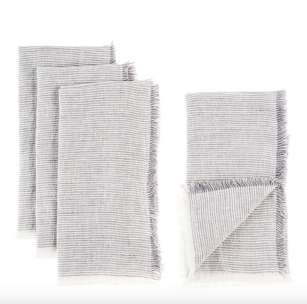 Linen Napkin, Grey Stripe, Set/4