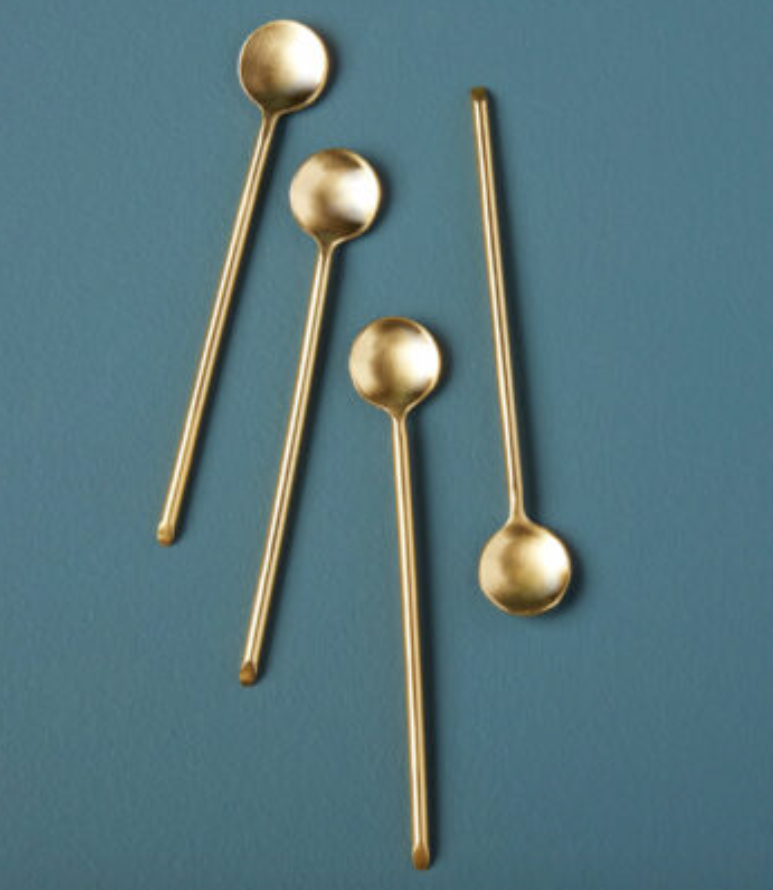 Gold Thin Long Spoons, Set/4