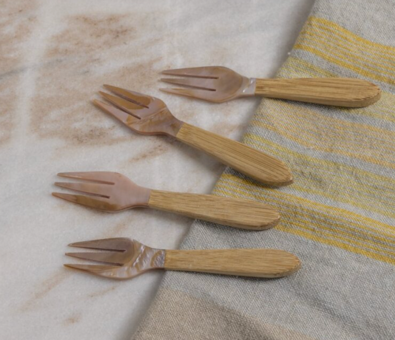 Serin Shell & Bamboo Cocktail Forks: Set/4