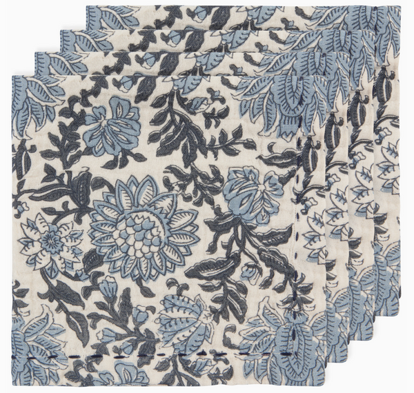 Blue Floral Double Weave Napkins Set/4