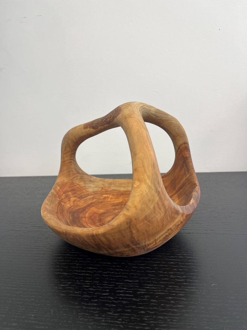 Oval Bowl - Handle Natural Wood