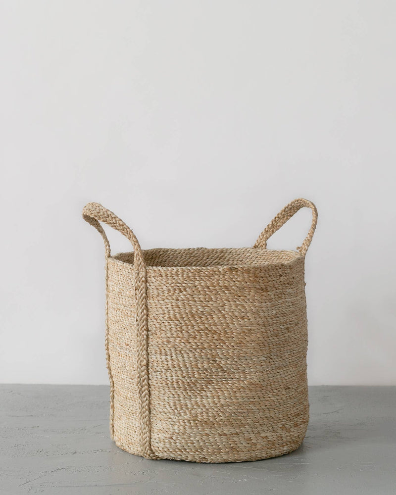 Round Laundry Basket, jute: Charcoal Stripes