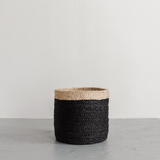 Tall Round Jute Storage Baskets Charcoal Natural Band