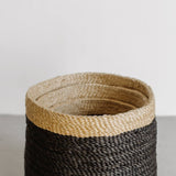 Tall Round Jute Storage Baskets Charcoal Natural Band