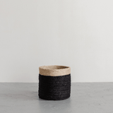 Tall Round Jute Storage Baskets Charcoal Natural Band