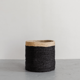 Tall Round Jute Storage Baskets Charcoal Natural Band