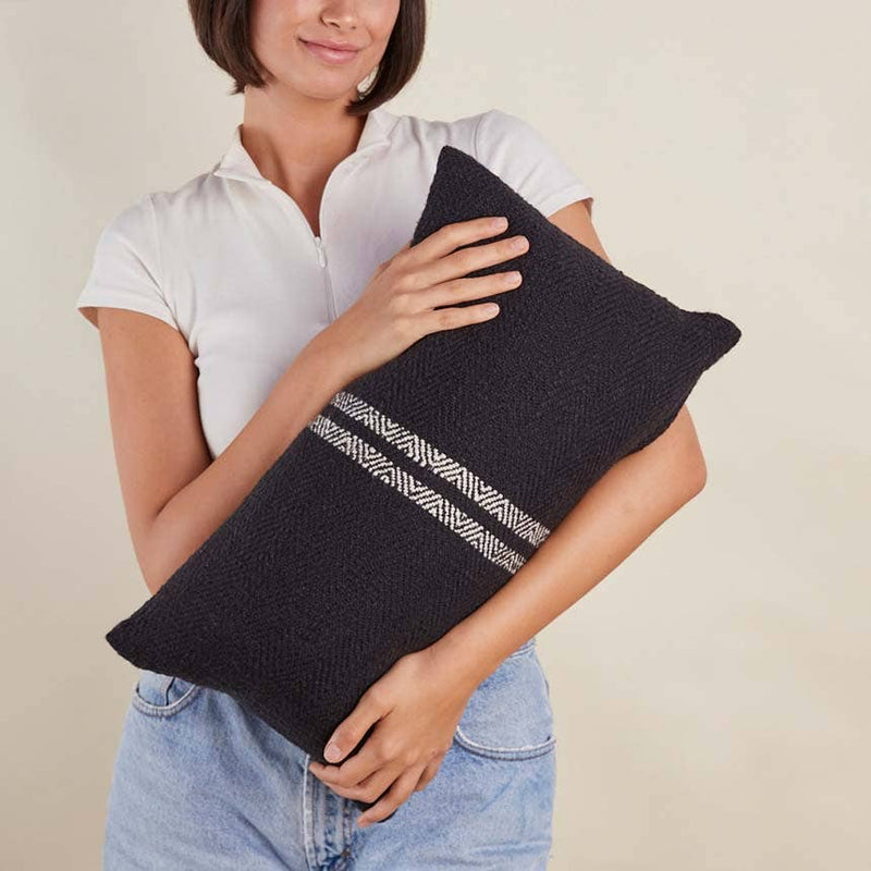 Hugh Lumbar Pillow w/ Insert - Black - 12x20