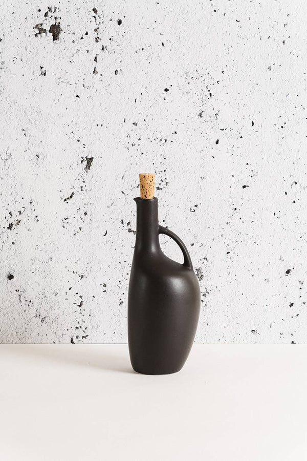 Stoneware Olive Oil Bottle - Black - Large w/ Handle