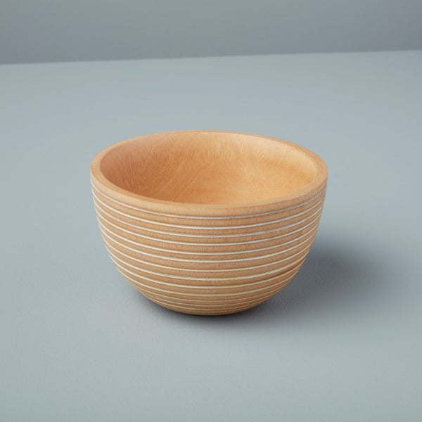 White Stripe Mango Wood Bowl, Medium