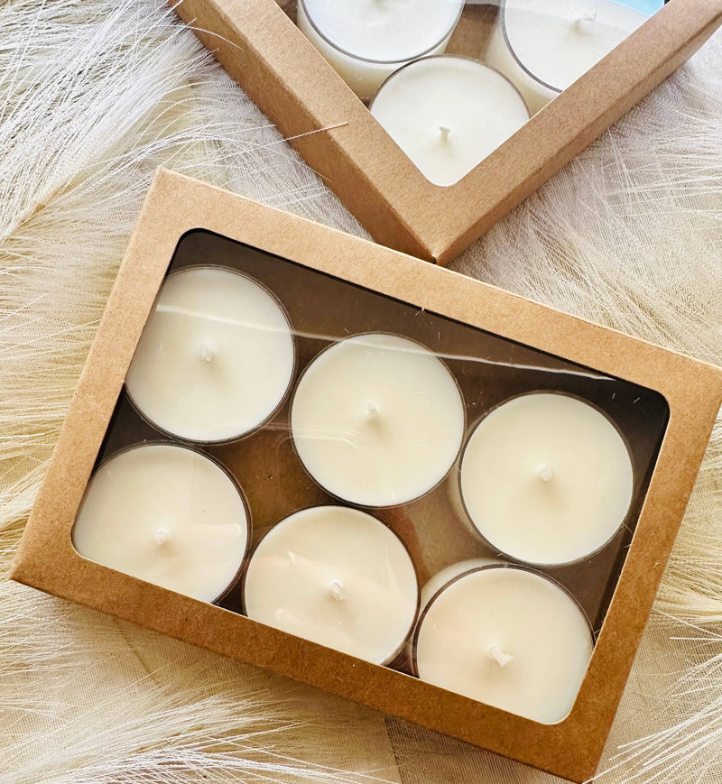 UNSCENTED Soy Wax Tea Light Candles: Set/6