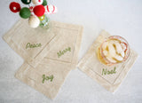 Festive Linen Coasters: Set/4 - Green