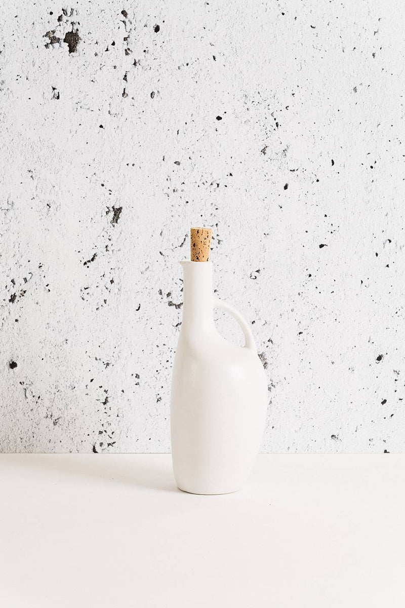 Stoneware Olive Oil Bottle - White - Large w/ Handle
