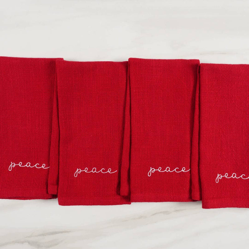 Holiday Red Napkins, 20" x 20", Set/4: Peace